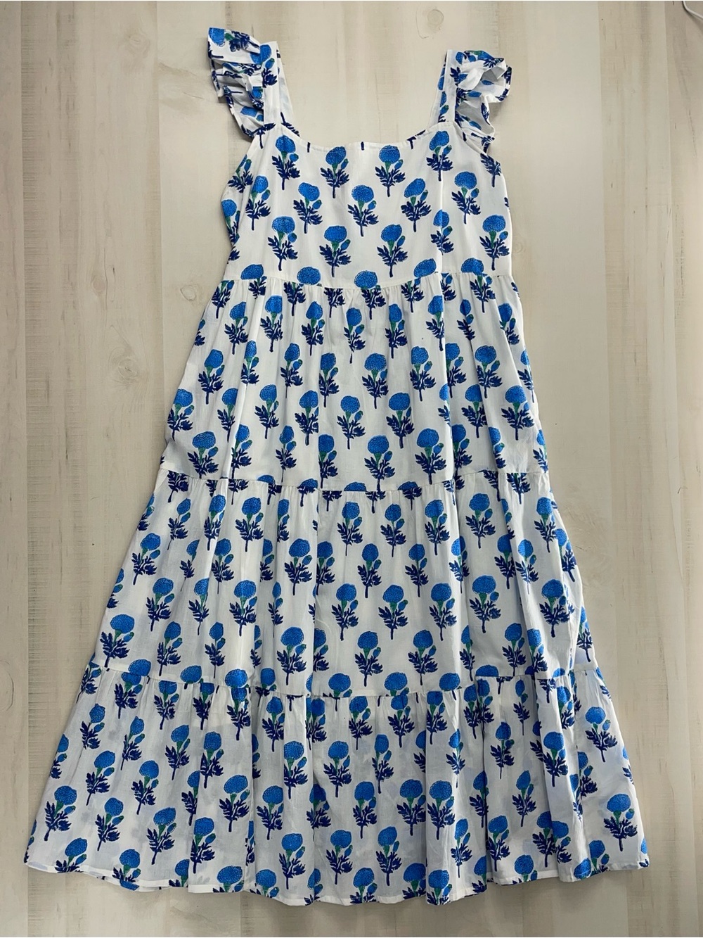BOHcreation block print floral ruffle sleeve midi dress tiered beautiful cotton